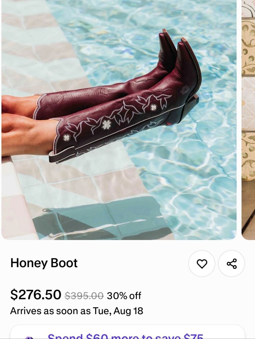 Women’s Burgundy Embroidered Cowboy Boots. Never Worn - Picture 4 of 10